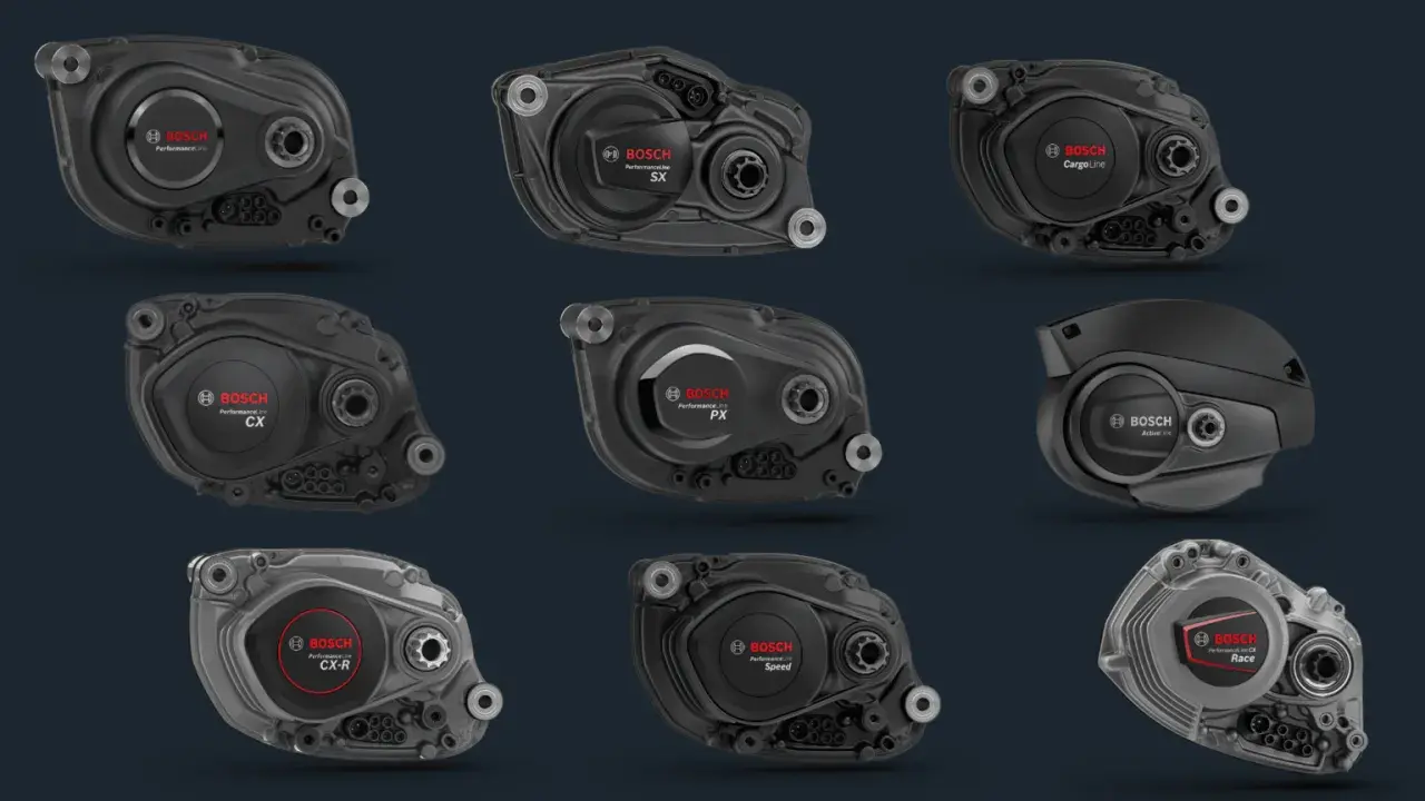 Neun Bosch E-Bike Motoren im Überblick. Technische Daten und Modelle wie Performance Line CX, SX, Cargo Line, PX, Active Line, CX-R, Speed und Race.