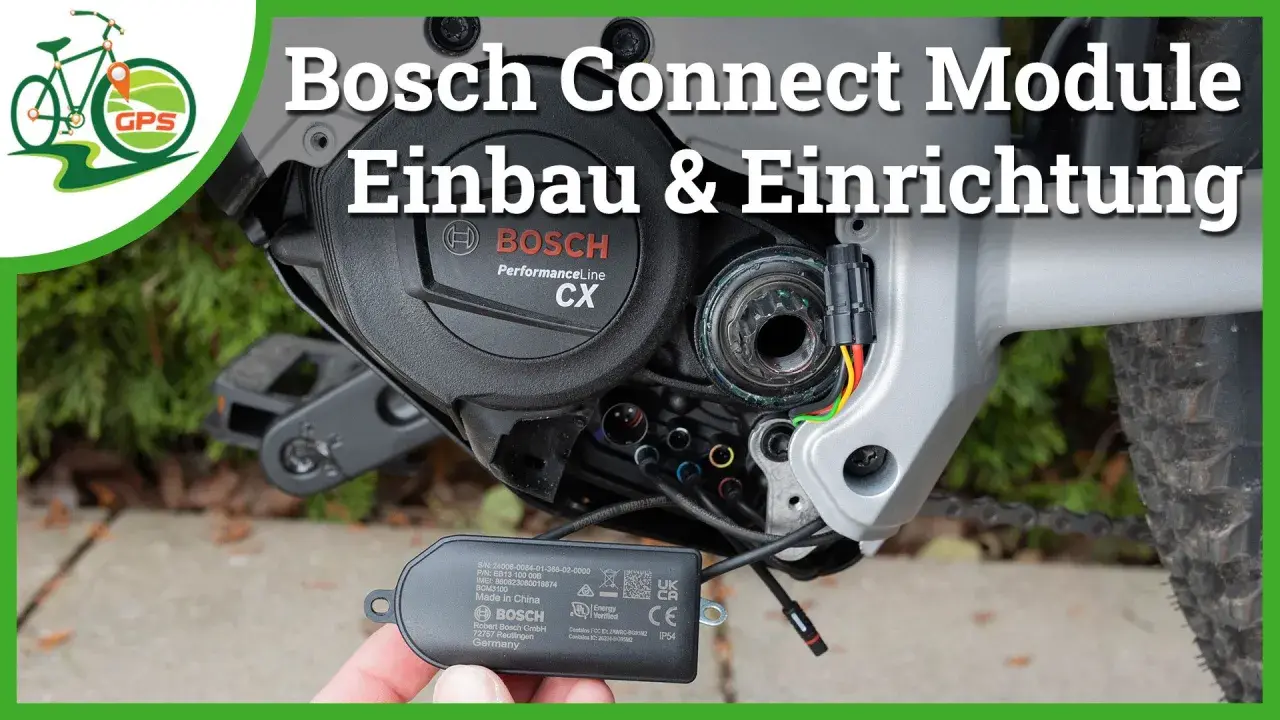 Anleitung zum Bosch Connect Modul einbauen: Nahaufnahme eines E-Bike-Motors mit Kabeln und dem Modul in der Hand.