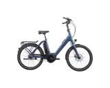 Hercules Futura Compact R8 24 Zoll: Ein schickes blaues E-Bike mit Gepäckträger und Akku, bereit für den Test.