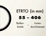 ETRTO-Angabe für Fahrradreifen: 55 mm Reifenbreite und 406 mm Innendurchmesser.