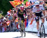 Jonas Vingegaard im Kampf um den Sieg bei der Tour de France, umgeben von jubelnden Fans.