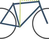 Schematische Darstellung eines Fahrradrahmens mit Markierungen für den bike geometrie vergleich.