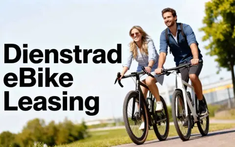 Glückliches Paar auf einem deutsches Dienstrad eBike Leasing-Ausflug.