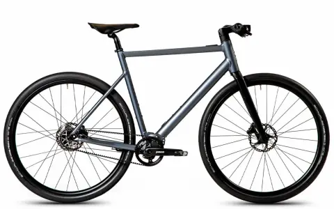 Graues Desiknio X20 E-Bike mit Pinion Getriebe und Riemenantrieb, bereit für den Test.