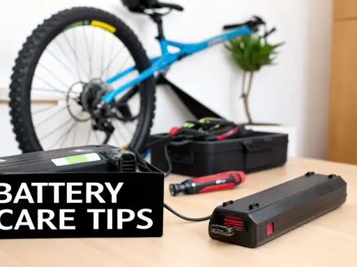 Zwei Akkus für E-Bikes liegen bereit. Die lithium ionen akku geschichte beginnt mit guter Pflege.