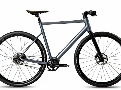 Graues Desiknio X20 E-Bike mit Pinion Getriebe und Riemenantrieb, bereit für den Test.
