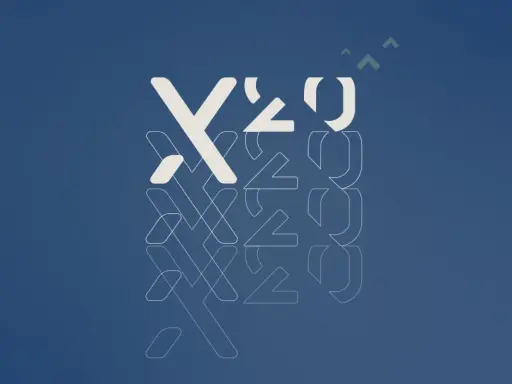 Abstrakte Darstellung von "X20" in Weiß und Grau auf blauem Hintergrund. Mögliche Probleme mit Mahle X20?