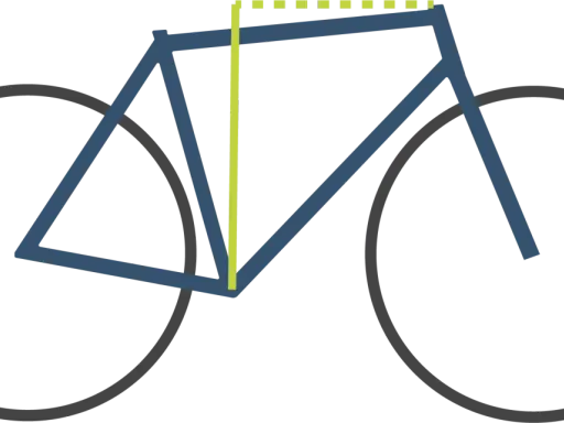 Schematische Darstellung eines Fahrradrahmens mit Markierungen für den bike geometrie vergleich.