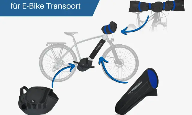 Schutzhüllen für E-Bike Transport: Lenker-, Motor- und Akkuabdeckungen schützen Ihr Rad beim Transport.